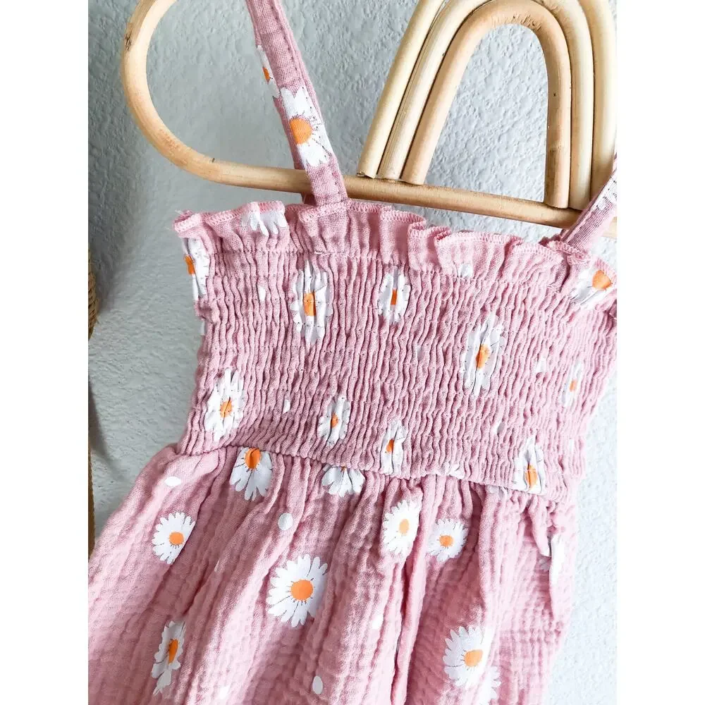 Dreaming Of Daisies Dusty Rose Muslin Romper Playsuit Set 2T